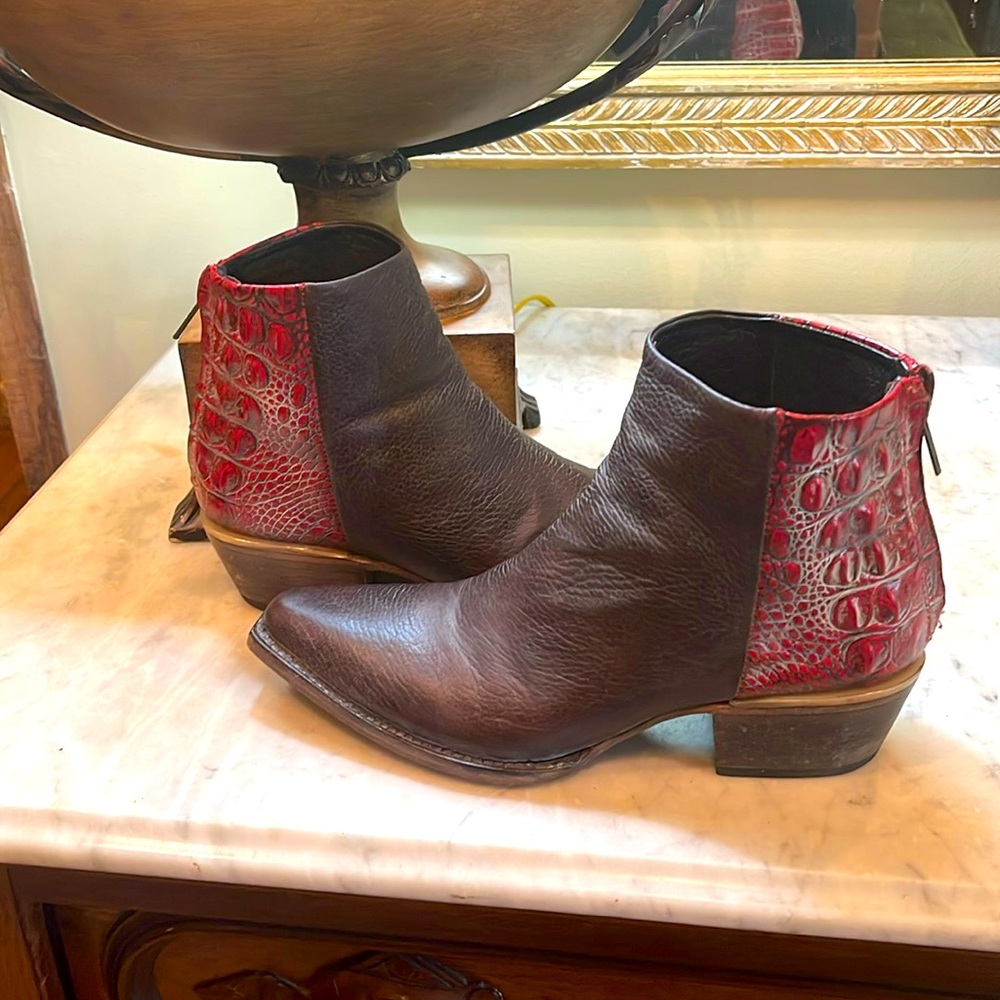 Freebird by Steven,Rule Ankle Brown & Croc Red,Cowboy Western Leather Boots Sz 7